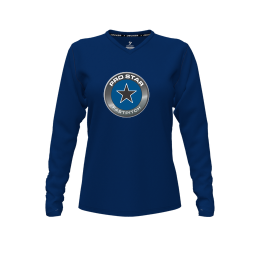 [CUS-DFW-TEES-PER-VNK-LSL-NVY-FYXS-LOGO1] Performance T-Shirt (Female Youth XS, Navy, V Neck, Logo 1, Long Sleeve)