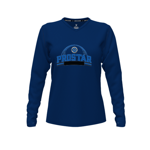 [CUS-DFW-TEES-CMF-VNK-LSL-NVY-FYXS-LOGO3] Decker Comfort T-Shirt (Female Youth XS, Navy, V Neck, Logo 3, Long Sleeve)