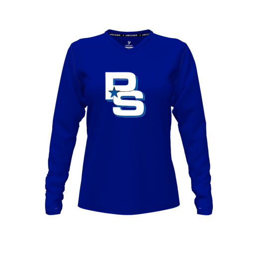 [FTLVCFRY-FYXS-LOGO2] Decker Comfort T-Shirt (Female Youth XS, Royal, V Neck, Logo 2, Long Sleeve)