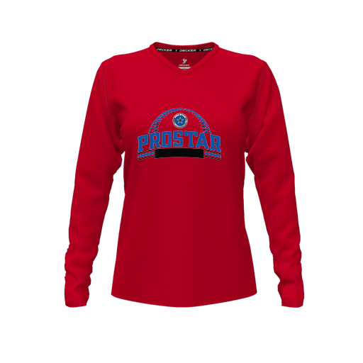 [CUS-DFW-TEES-CMF-VNK-LSL-RED-FYXS-LOGO3] Decker Comfort T-Shirt (Female Youth XS, Red, V Neck, Logo 3, Long Sleeve)