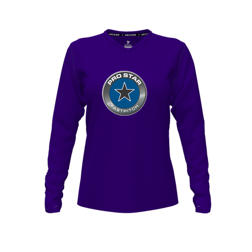[FTLVCFPP-FYXS-LOGO1] Decker Comfort T-Shirt (Female Youth XS, Purple, V Neck, Logo 1, Long Sleeve)