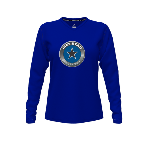 [CUS-DFW-TEES-PER-VNK-LSL-RYL-FYXS-LOGO1] Performance T-Shirt (Female Youth XS, Royal, V Neck, Logo 1, Long Sleeve)