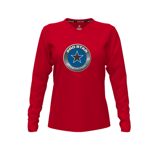 [FTLVPTRD-FYXS-LOGO1] Decker Performance T-Shirt (Female Youth XS, Red, V Neck, Logo 1, Long Sleeve)