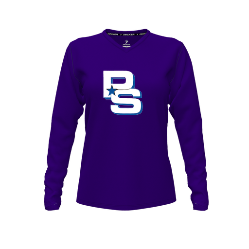 [CUS-DFW-TEES-PER-VNK-LSL-PUR-FYXS-LOGO2] Performance T-Shirt (Female Youth XS, Purple, V Neck, Logo 2, Long Sleeve)