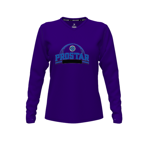 [CUS-DFW-TEES-PER-VNK-LSL-PUR-FYXS-LOGO3] Performance T-Shirt (Female Youth XS, Purple, V Neck, Logo 3, Long Sleeve)